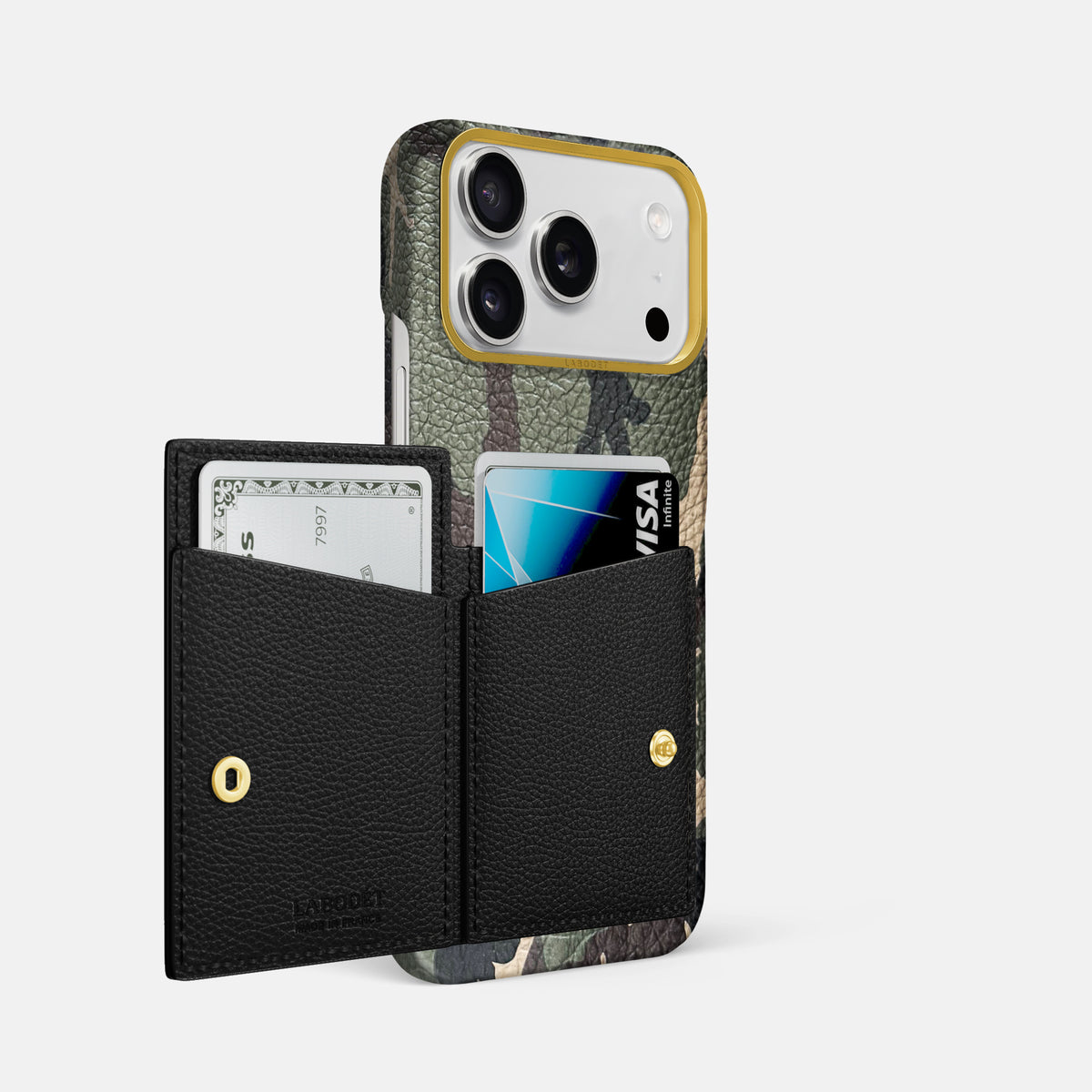 Bi-Fold Case For iPhone 17 Pro Max In Calf -2 | Camouflage-Gold
