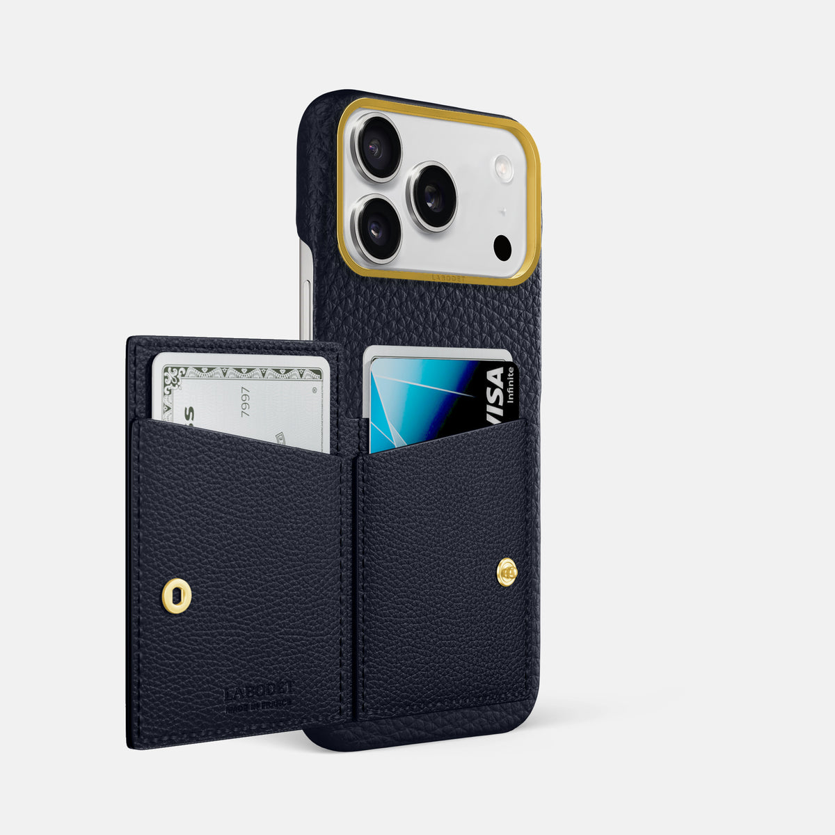 Bi-Fold Case For iPhone 17 Pro Max In Calf -2 | Marine-Gold