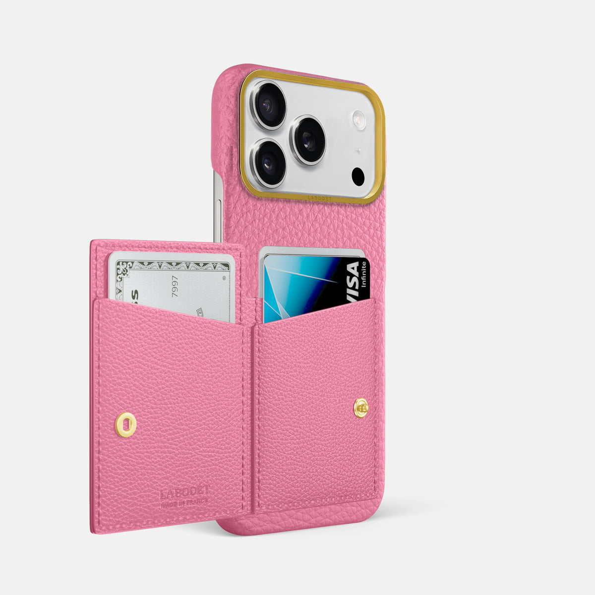 Bi-Fold Case For iPhone 17 Pro Max In Calf -2 | Pink-Gold