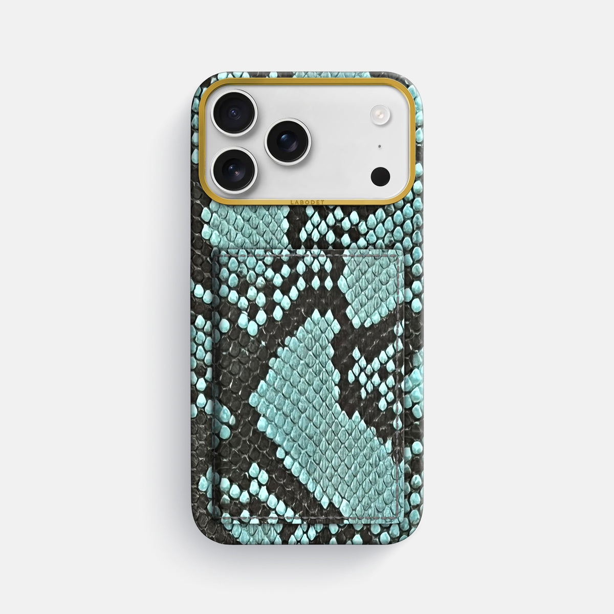 Bi-Fold Case For iPhone 17 Pro Max In Deluxe Python -1 | Blue-Lagoon-Gold