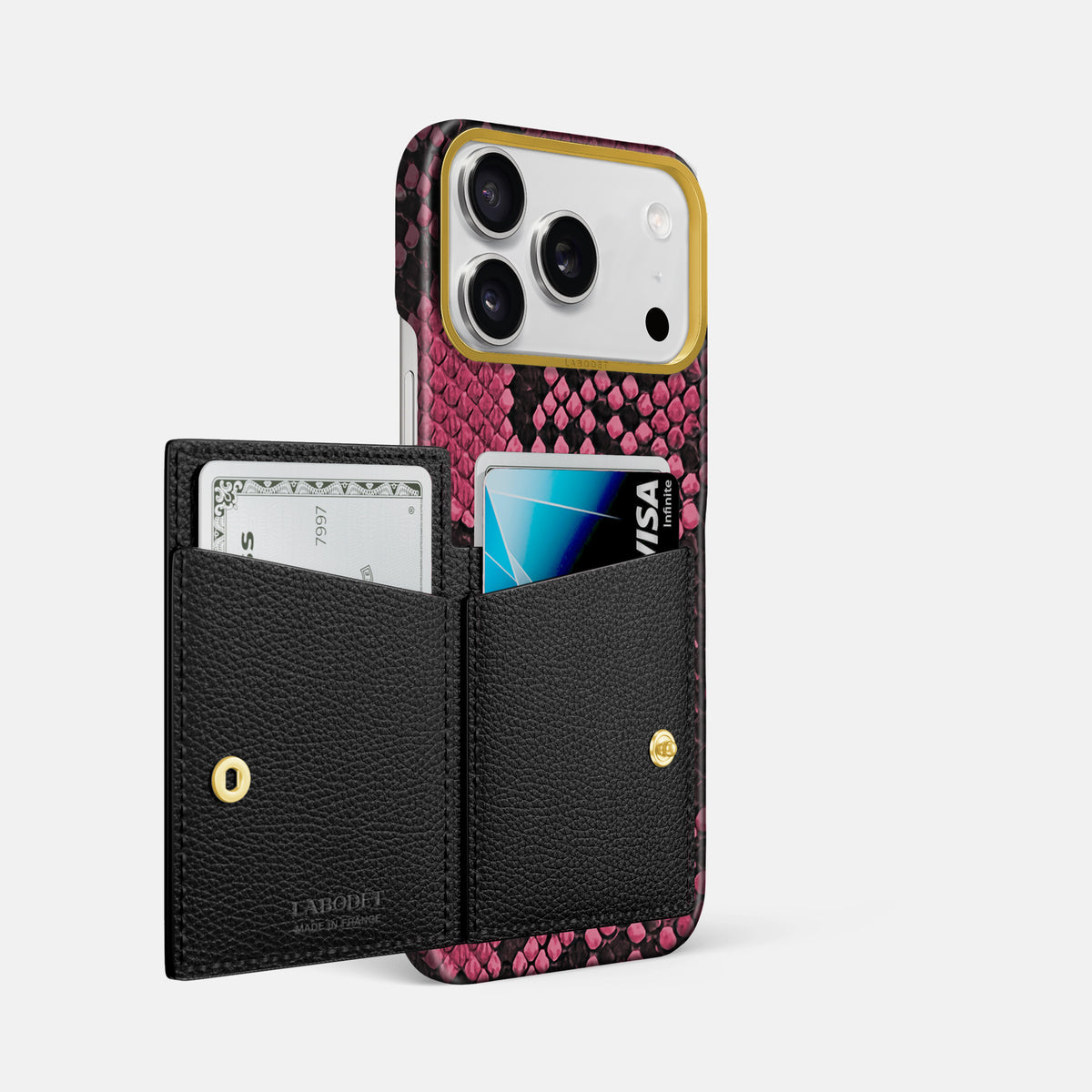 Bi-Fold Case For iPhone 17 Pro Max In Deluxe Python -2 | Burgundy-Gold