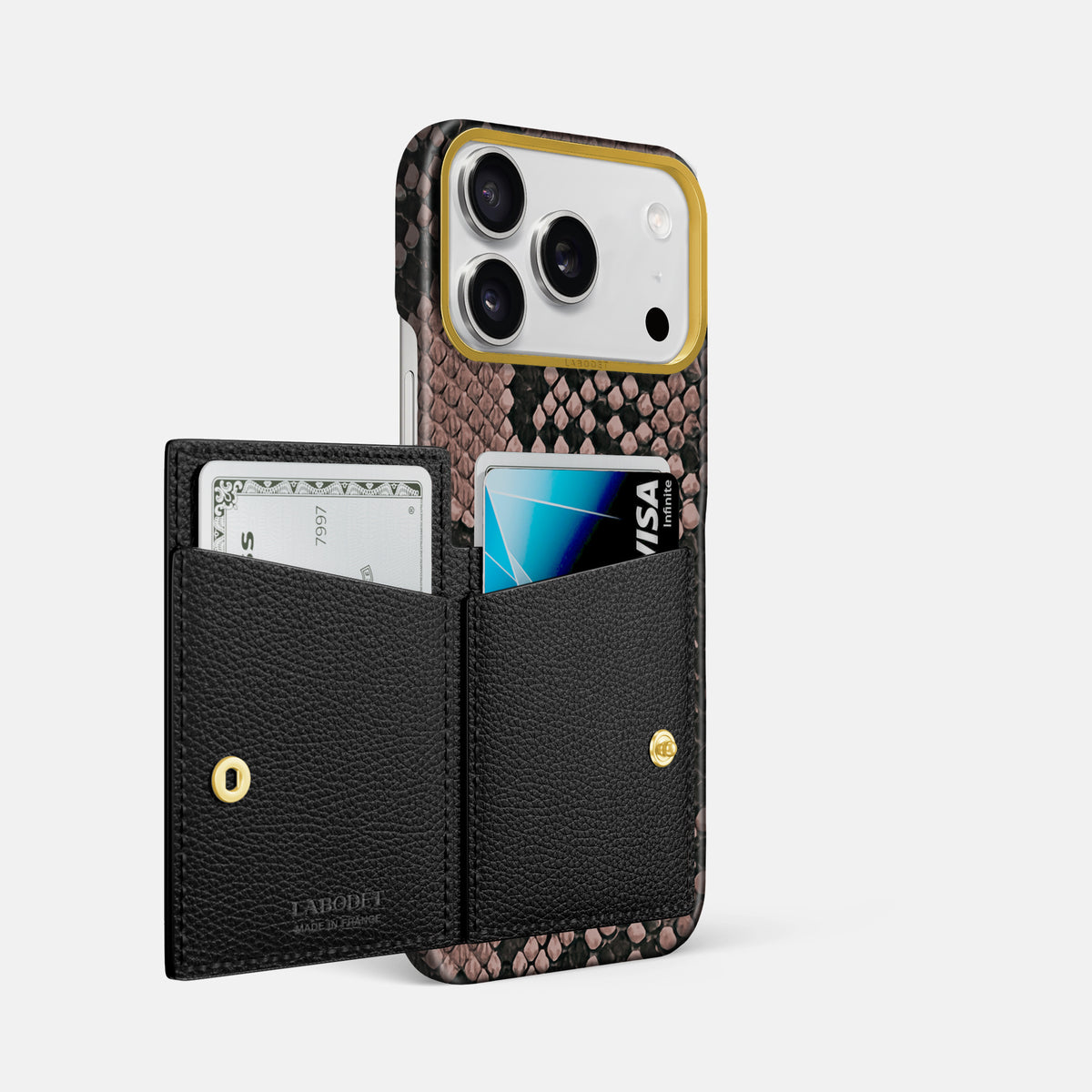 Bi-Fold Case For iPhone 17 Pro Max In Deluxe Python -2 | Mahogany-Brown-Gold