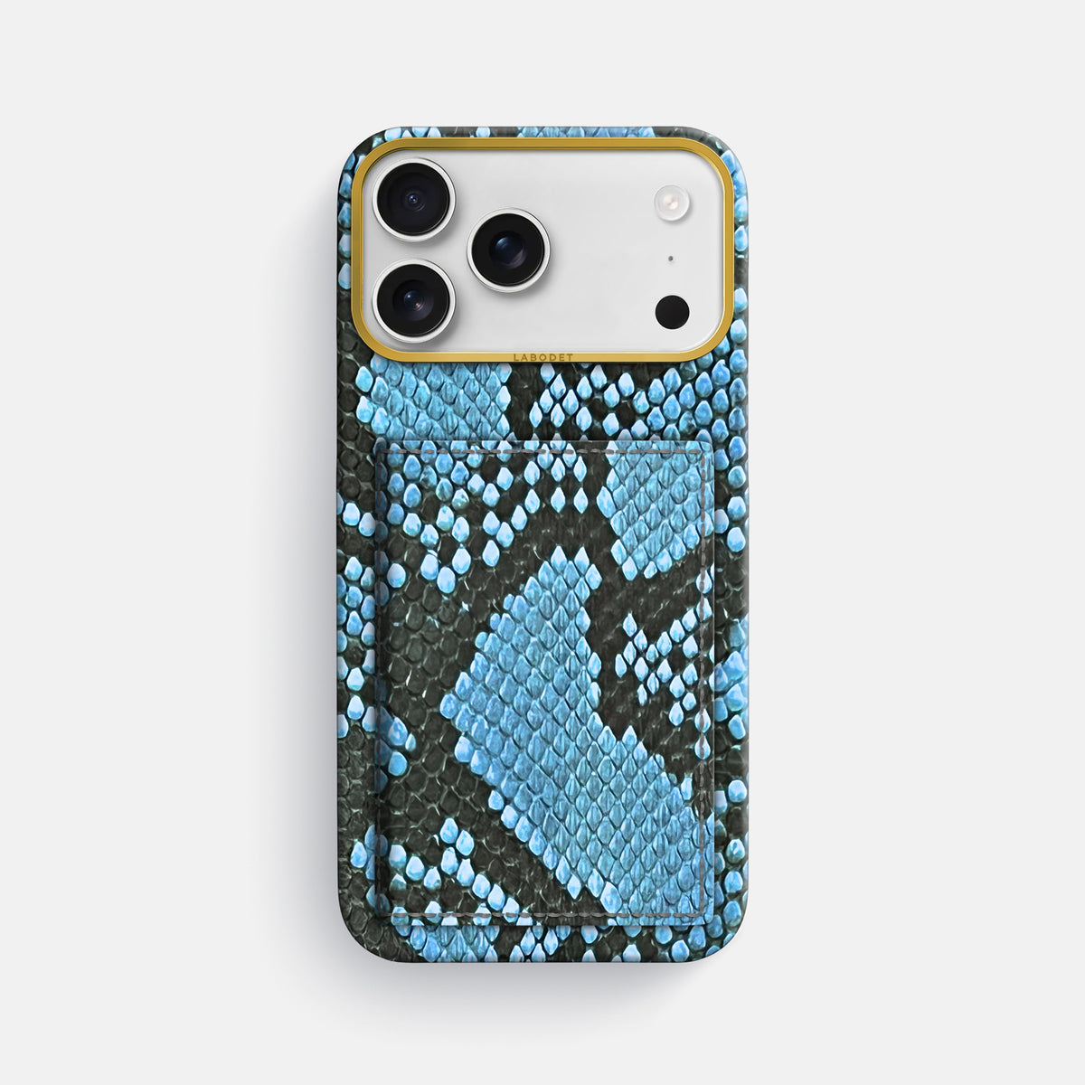 Bi-Fold Case For iPhone 17 Pro Max In Deluxe Python -1 | Pacific-Blue-Gold