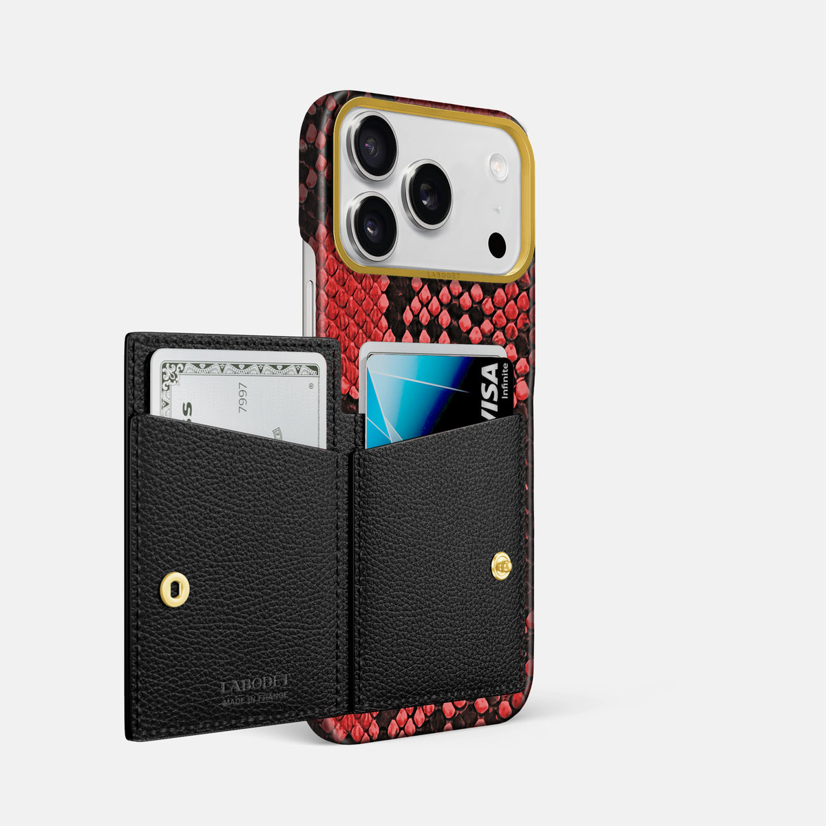 Bi-Fold Case For iPhone 17 Pro Max In Deluxe Python -2 | Red-Gold