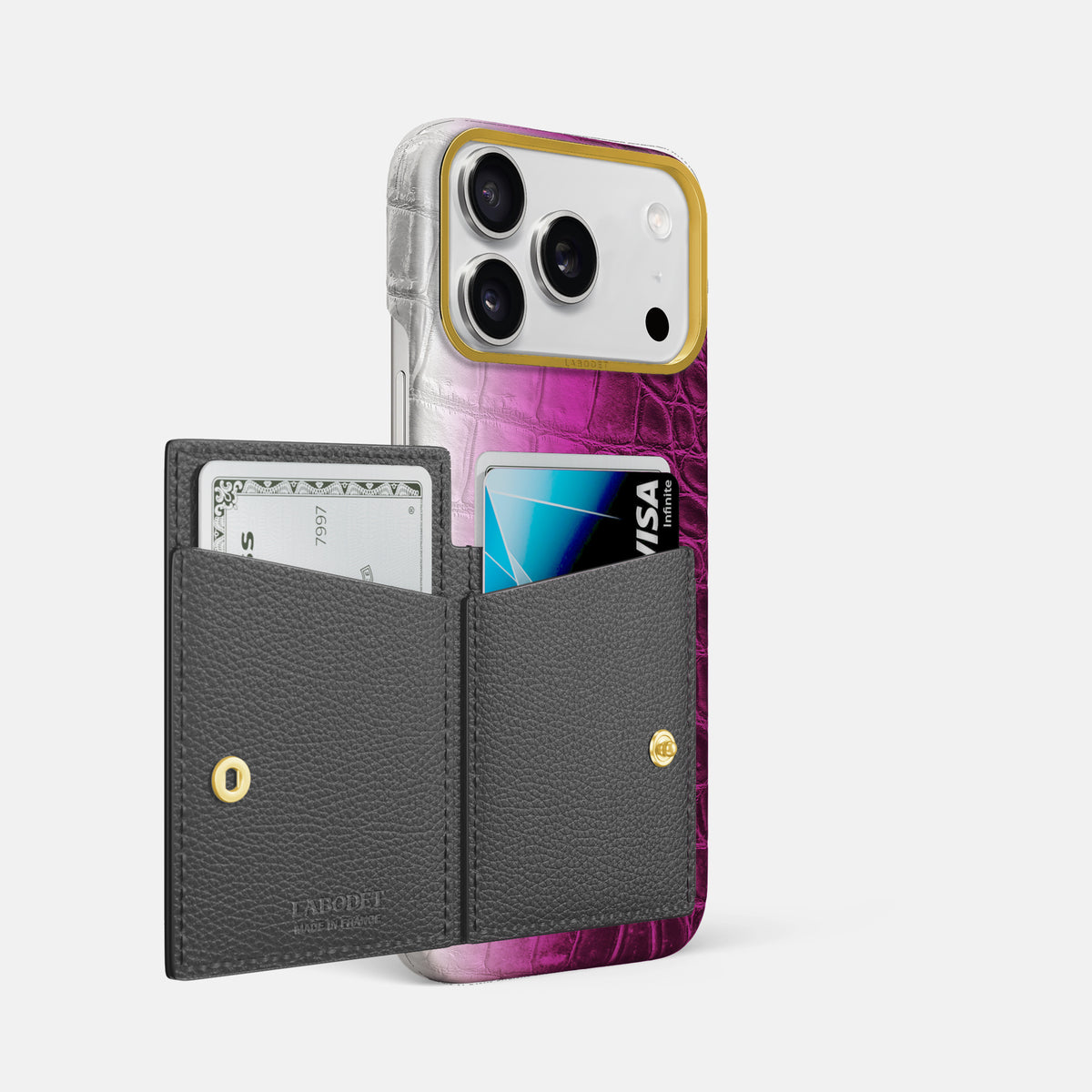 Bi-Fold Case For iPhone 17 Pro Max In Himalayan Crocodile -2 | Fuchsia-Gold