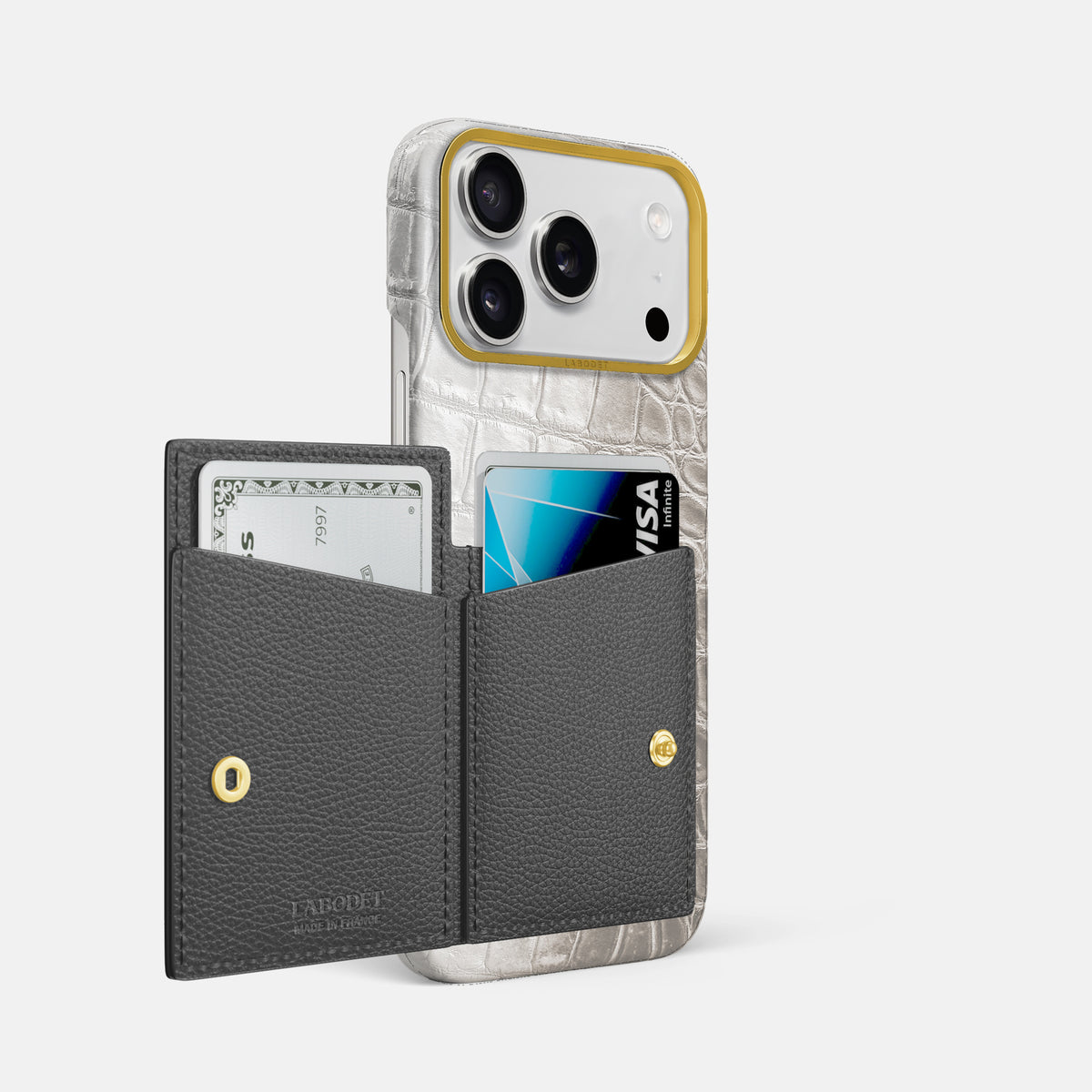 Bi-Fold Case For iPhone 17 Pro Max In Himalayan Crocodile -2 | Grey-Gold