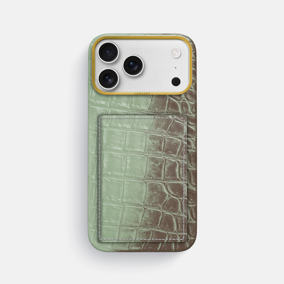 Bi-Fold Case For iPhone 17 Pro Max In Himalayan Crocodile -1 | Pistachio-Gold