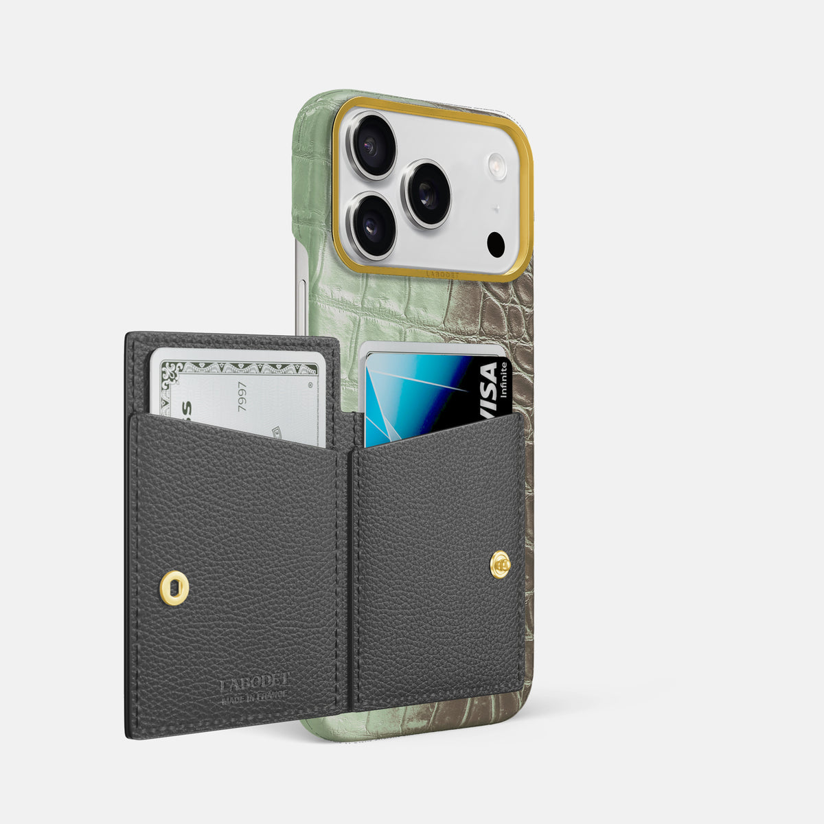 Bi-Fold Case For iPhone 17 Pro Max In Himalayan Crocodile -2 | Pistachio-Gold