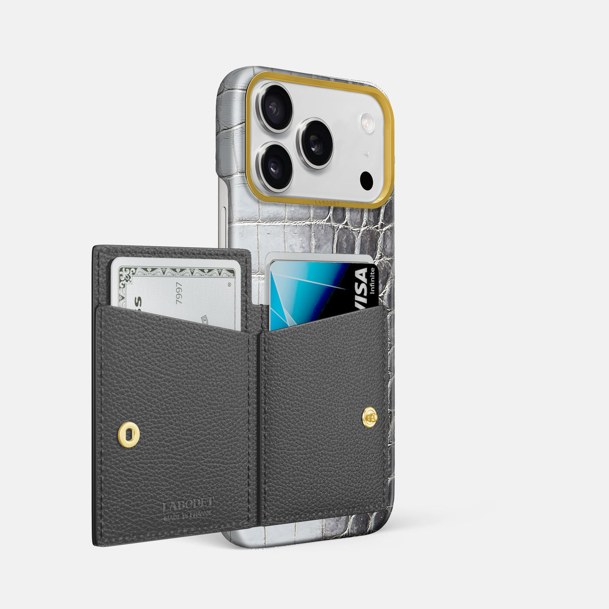 Bi-Fold Case For iPhone 17 Pro Max In Himalayan Crocodile -2 | Silver-Gold