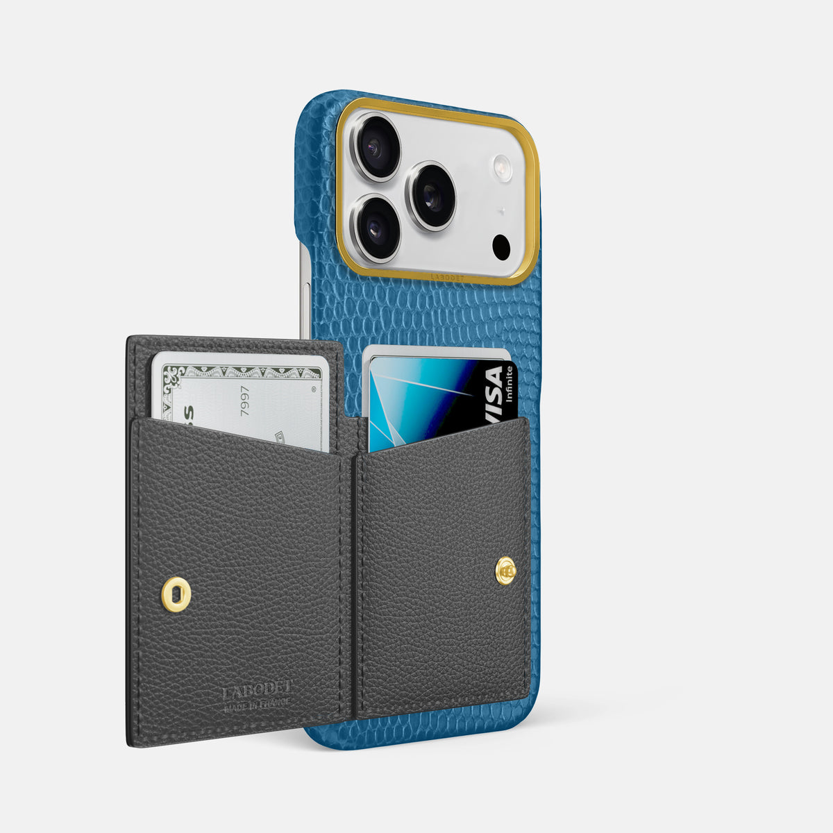 Bi-Fold Case For iPhone 17 Pro Max In Lizard -2 | Blue-Gold