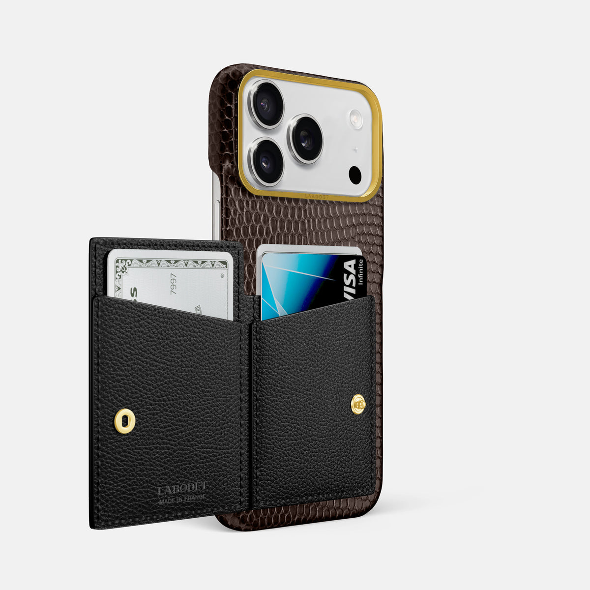 Bi-Fold Case For iPhone 17 Pro Max In Lizard -2 | Brown-Gold