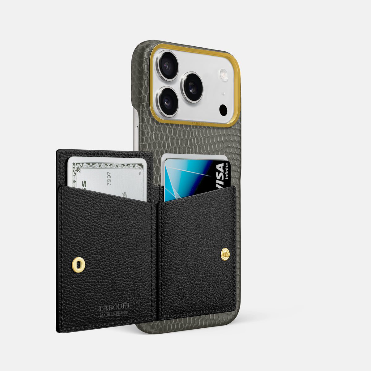Bi-Fold Case For iPhone 17 Pro Max In Lizard -2 | Grey-Gold