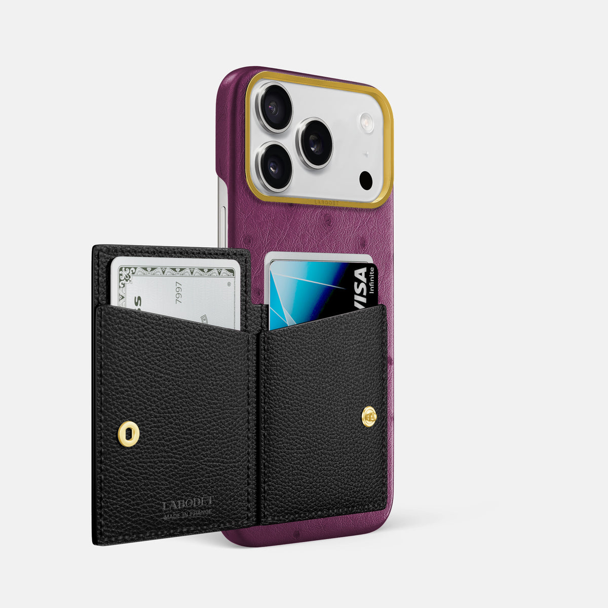 Bi-Fold Case For iPhone 17 Pro Max In Ostrich -2 | Purple-Gold