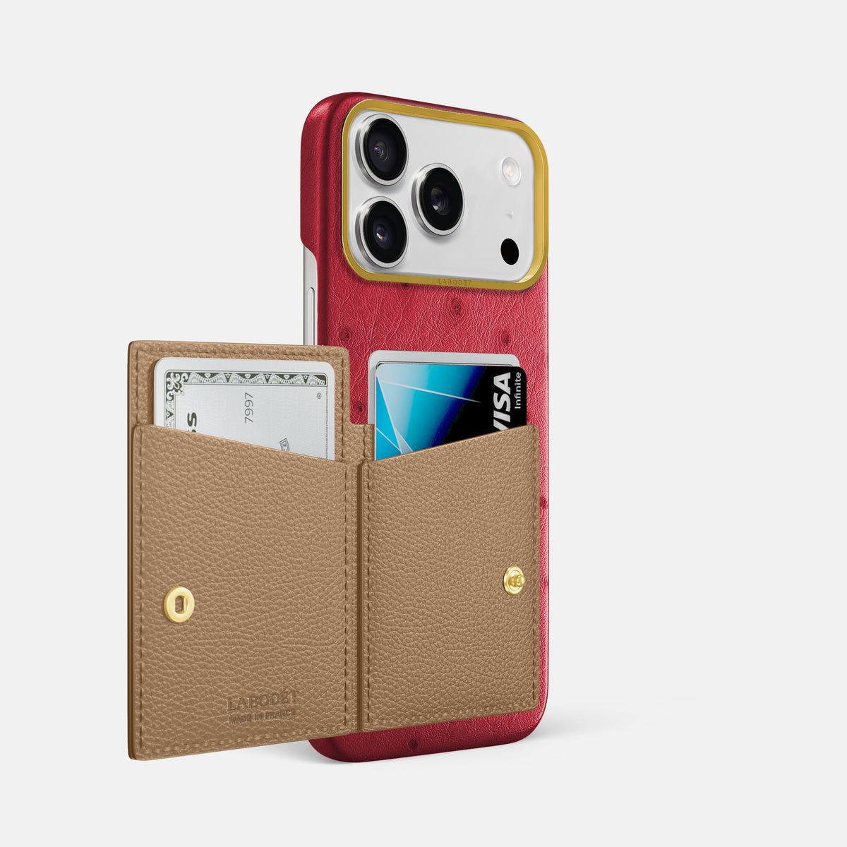 Bi-Fold Case For iPhone 17 Pro Max In Ostrich -2 | Red-Gold