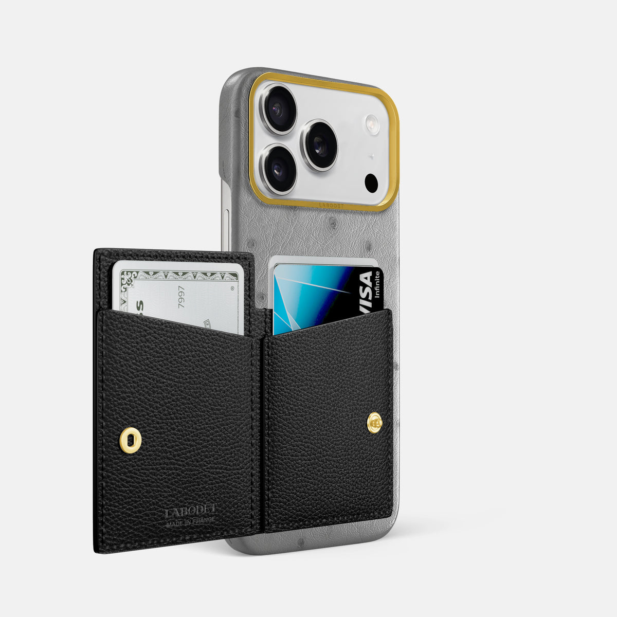 Bi-Fold Case For iPhone 17 Pro Max In Ostrich -2 | Silver-Gold