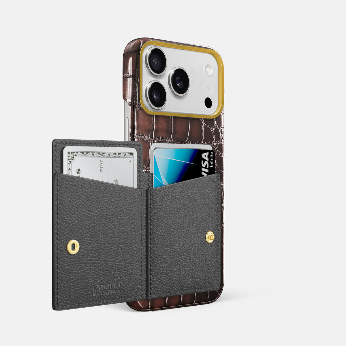 Bi-Fold Case For iPhone 17 Pro Max In Patina Alligator -2 | Havana-Brown-Gold