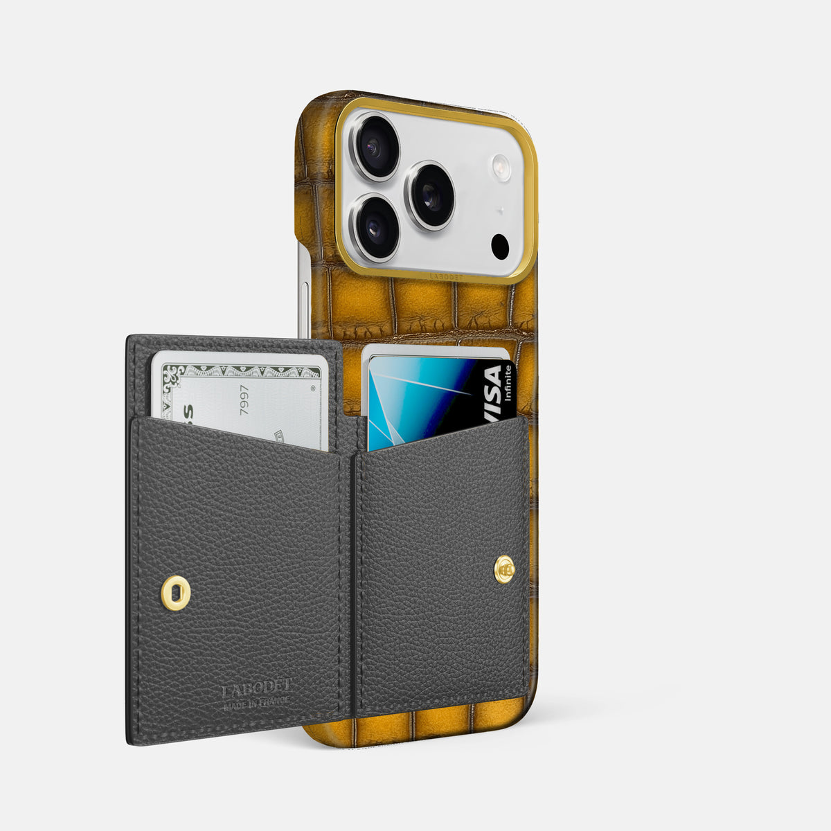 Bi-Fold Case For iPhone 17 Pro Max In Patina Alligator -2 | Sydney-Gold