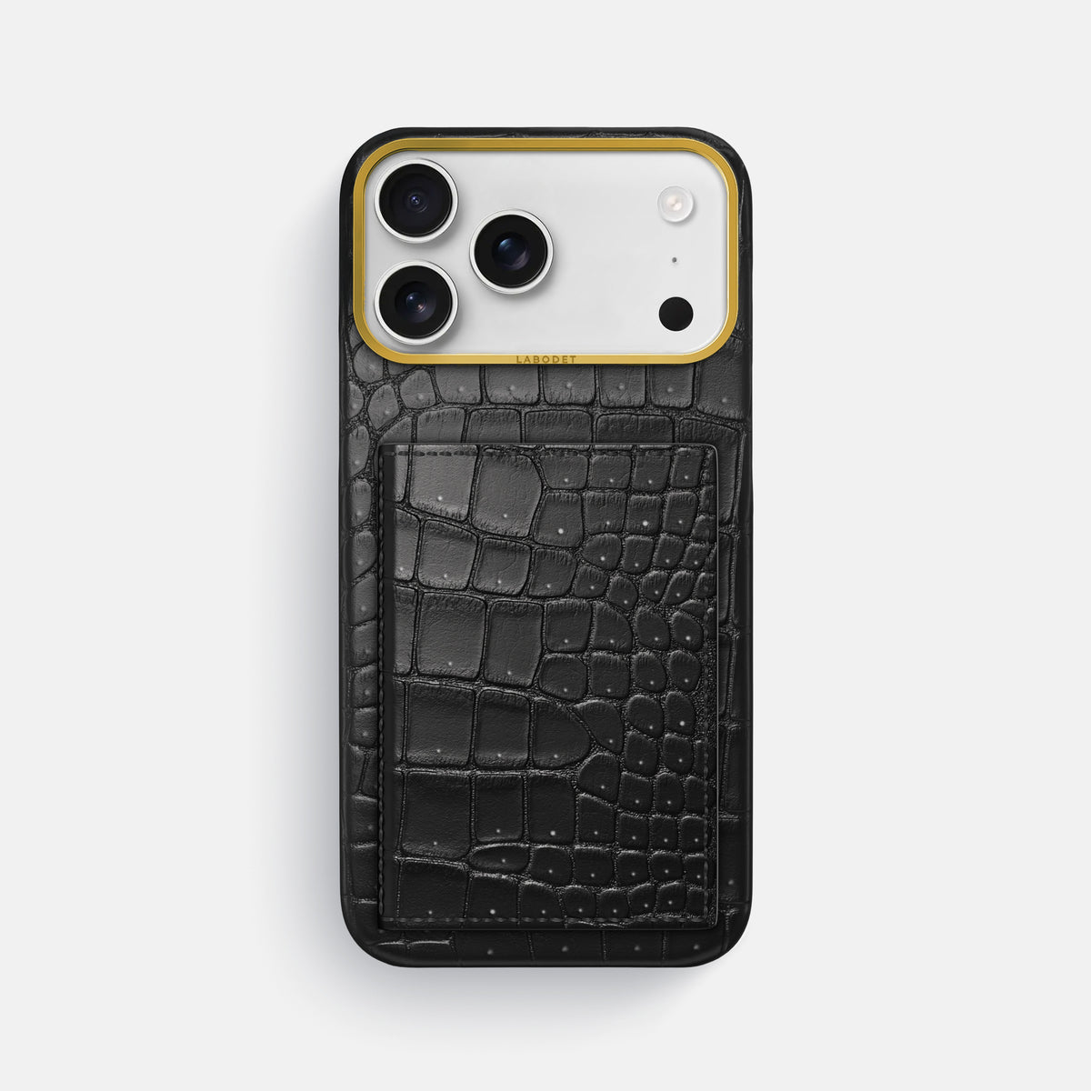 Bi-Fold Case For iPhone 17 Pro Max In Porosus Crocodile -1 | Black-Gold