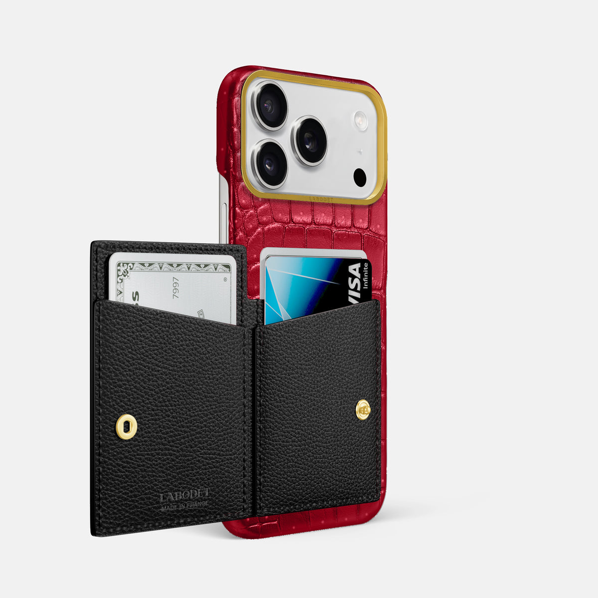 Bi-Fold Case For iPhone 17 Pro Max In Porosus Crocodile -2 | Burgundy-Gold