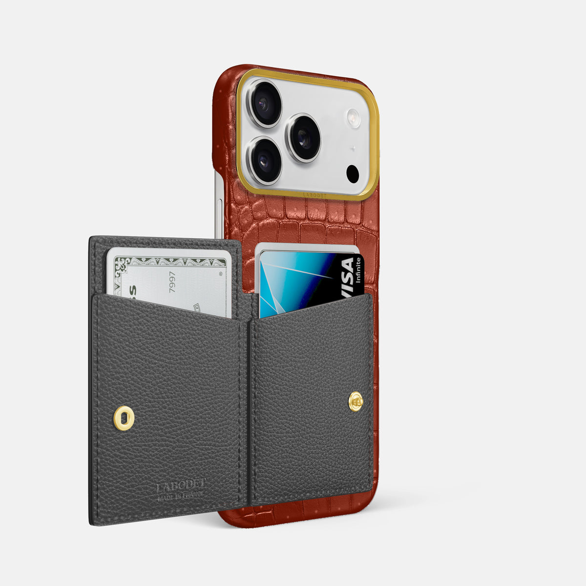 Bi-Fold Case For iPhone 17 Pro Max In Porosus Crocodile -2 | Nuts-Gold