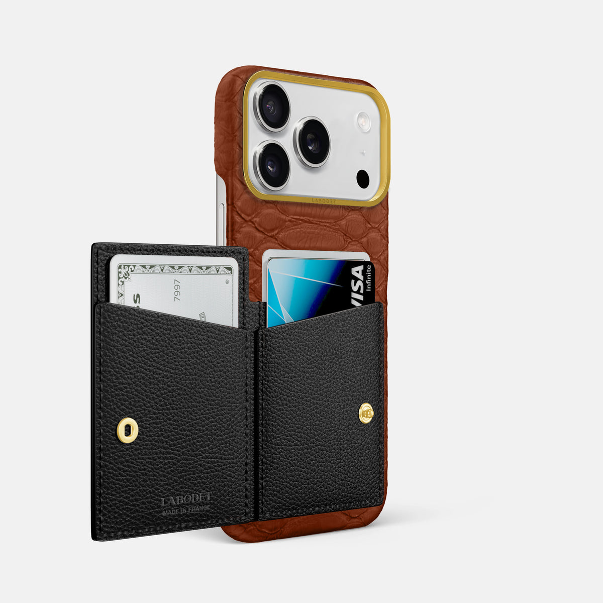 Bi-Fold Case For iPhone 17 Pro Max In Python -2 | Medium-Brown-Gold
