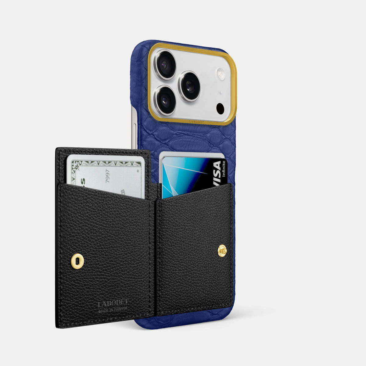 Bi-Fold Case For iPhone 17 Pro Max In Python -2 | Royal-Blue-Gold