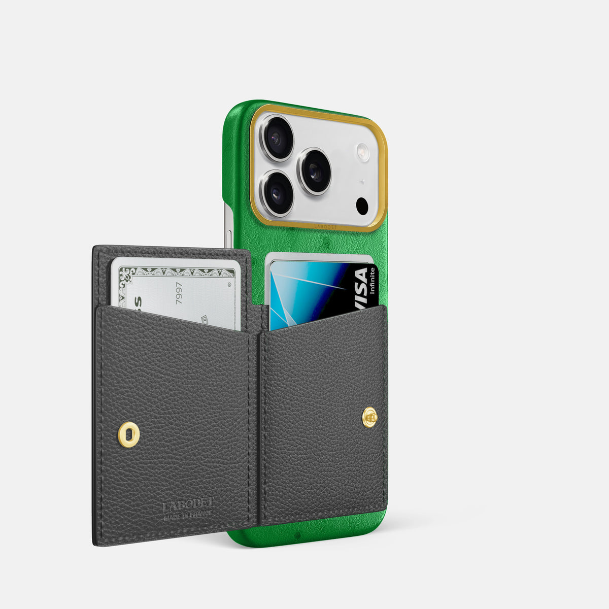 Bi-Fold Case For iPhone 17 Pro In Ostrich -2 | Kentucky-Green-Gold
