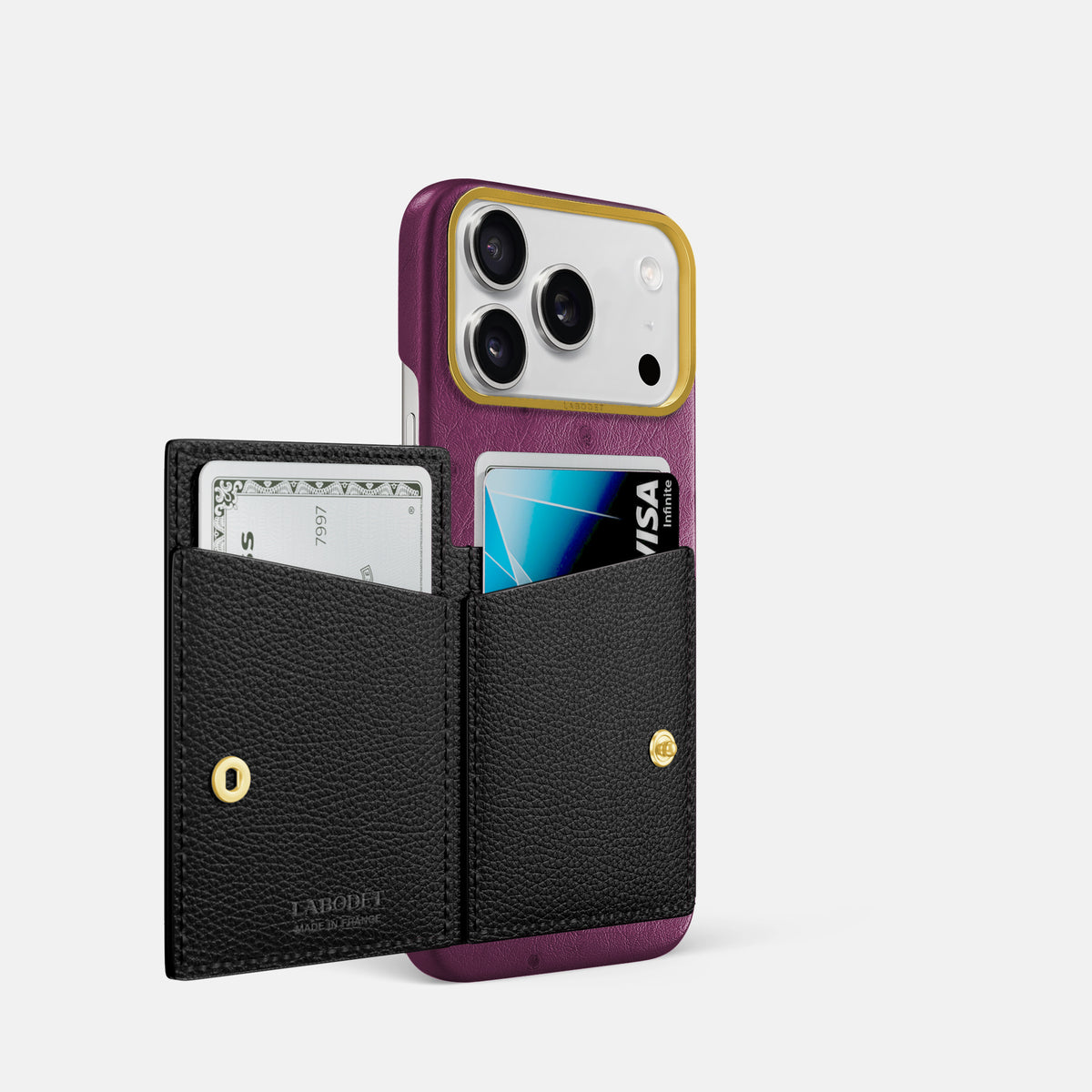 Bi-Fold Case For iPhone 17 Pro In Ostrich -2 | Purple-Gold