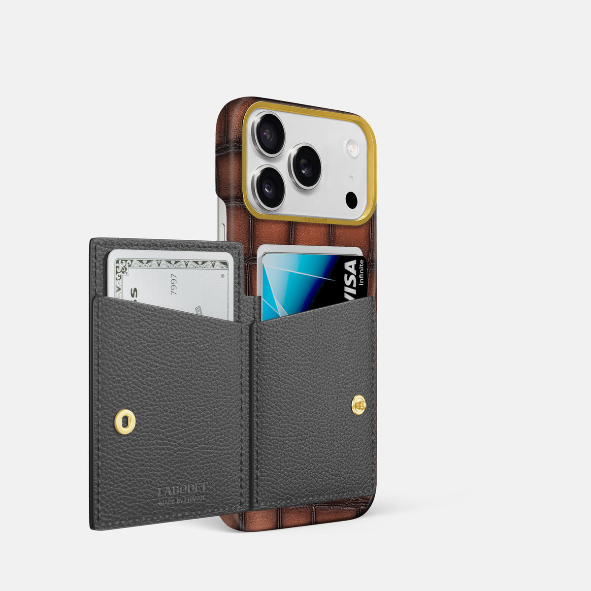 Bi-Fold Case For iPhone 17 Pro In Patina Alligator -2 | Baobab-Gold