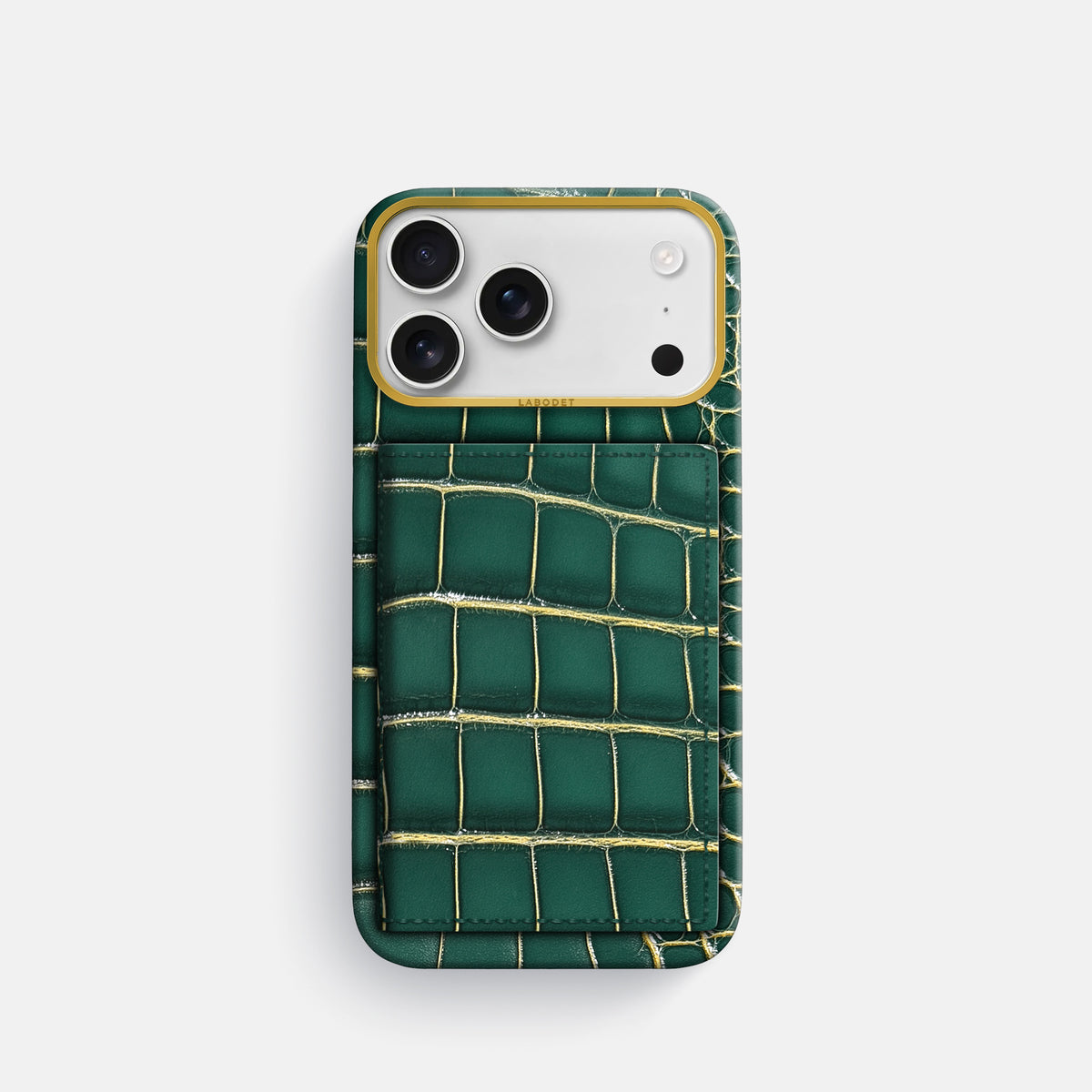 Bi-Fold Case For iPhone 17 Pro In Patina Alligator -1 | Cambridge-Gold