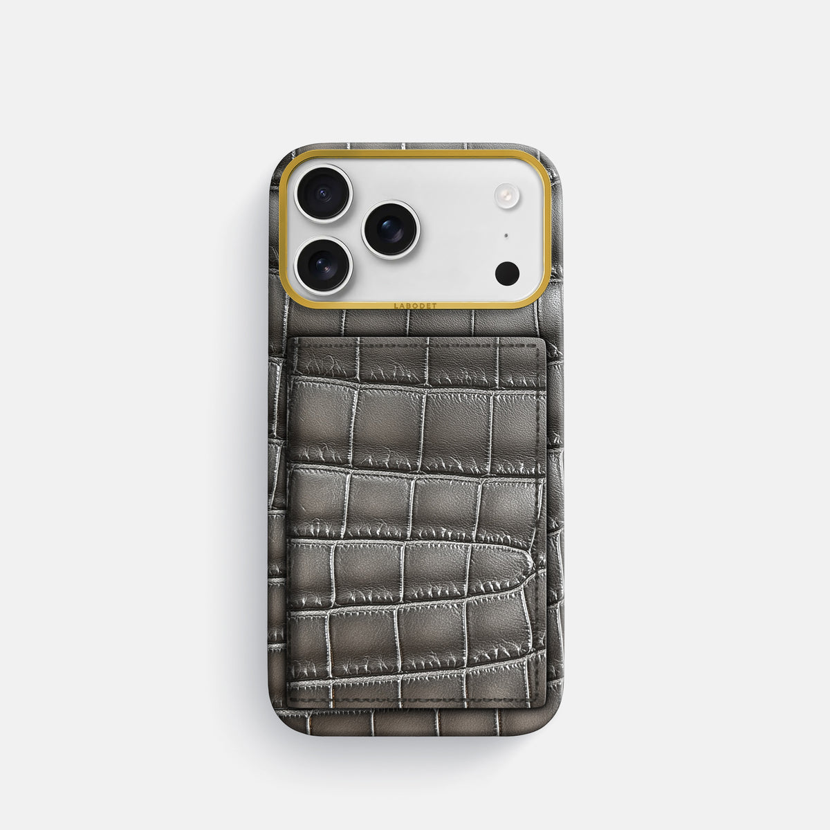 Bi-Fold Case For iPhone 17 Pro In Patina Alligator -1 | Grey-Gold