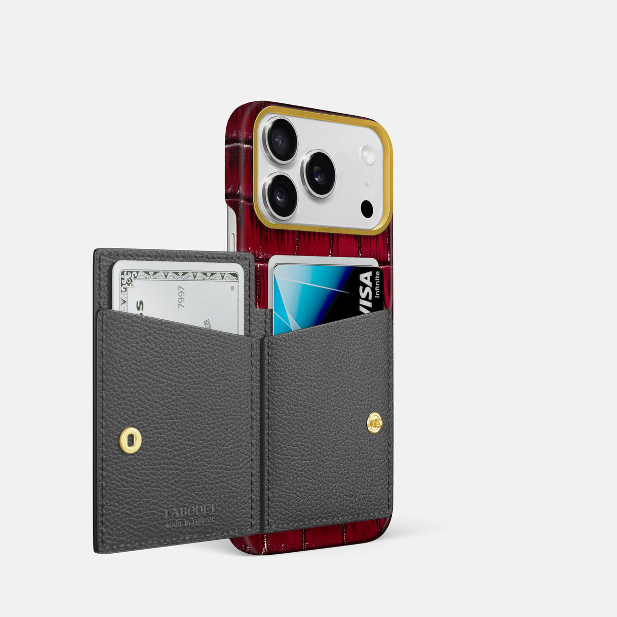 Bi-Fold Case For iPhone 17 Pro In Patina Alligator -2 | Havana-Burgundy-Gold