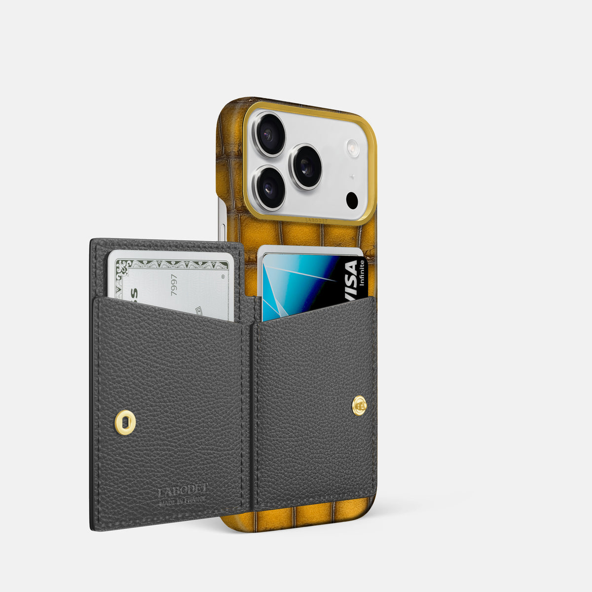 Bi-Fold Case For iPhone 17 Pro In Patina Alligator -2 | Sydney-Gold