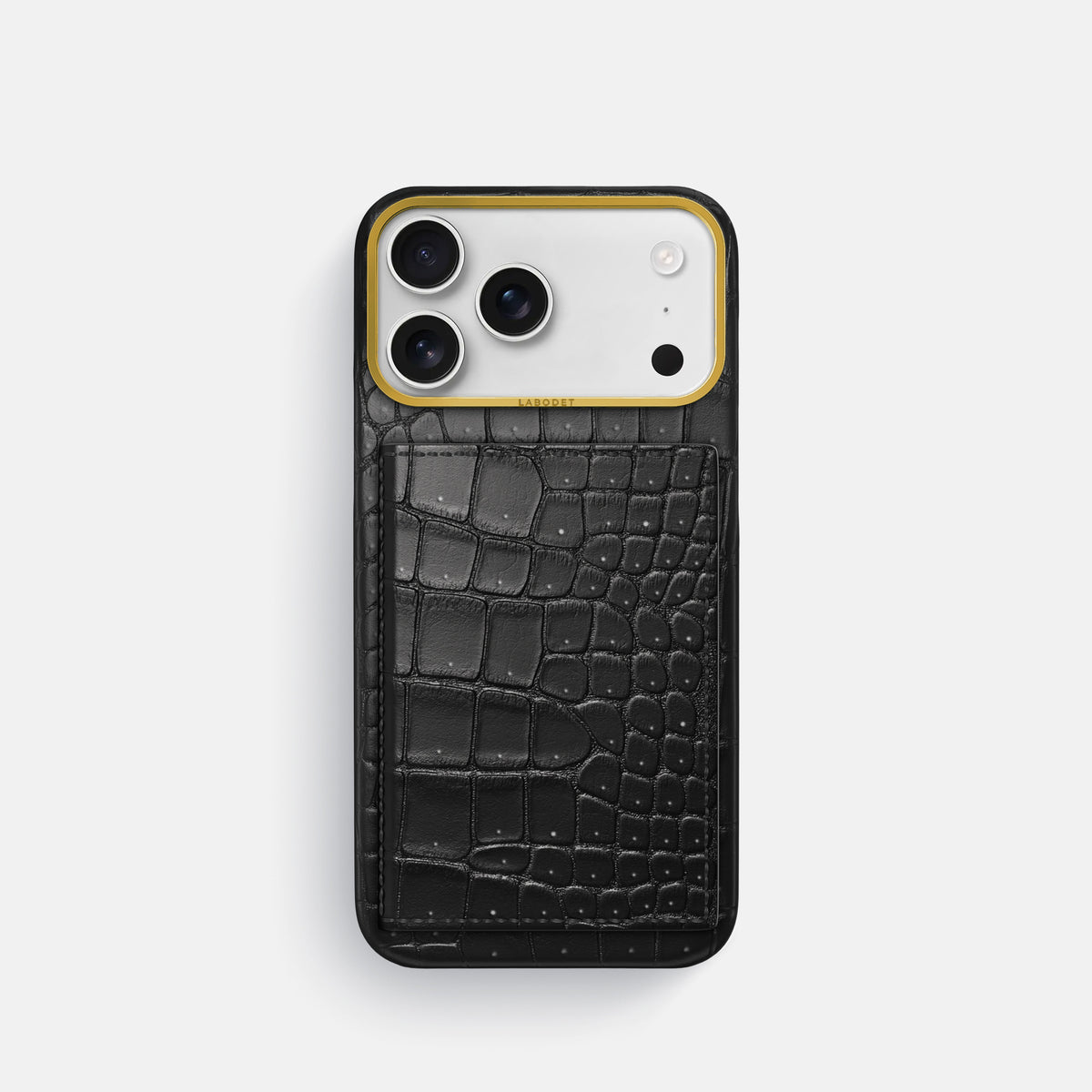 Bi-Fold Case For iPhone 17 Pro In Porosus Crocodile -1 | Black-Gold