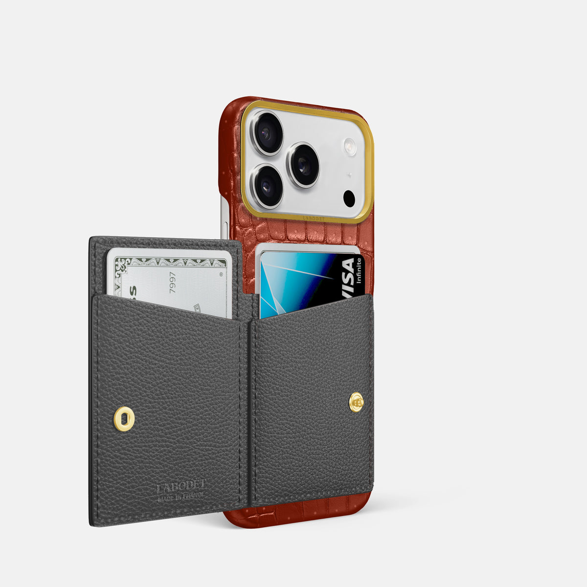 Bi-Fold Case For iPhone 17 Pro In Porosus Crocodile -2 | Nuts-Gold