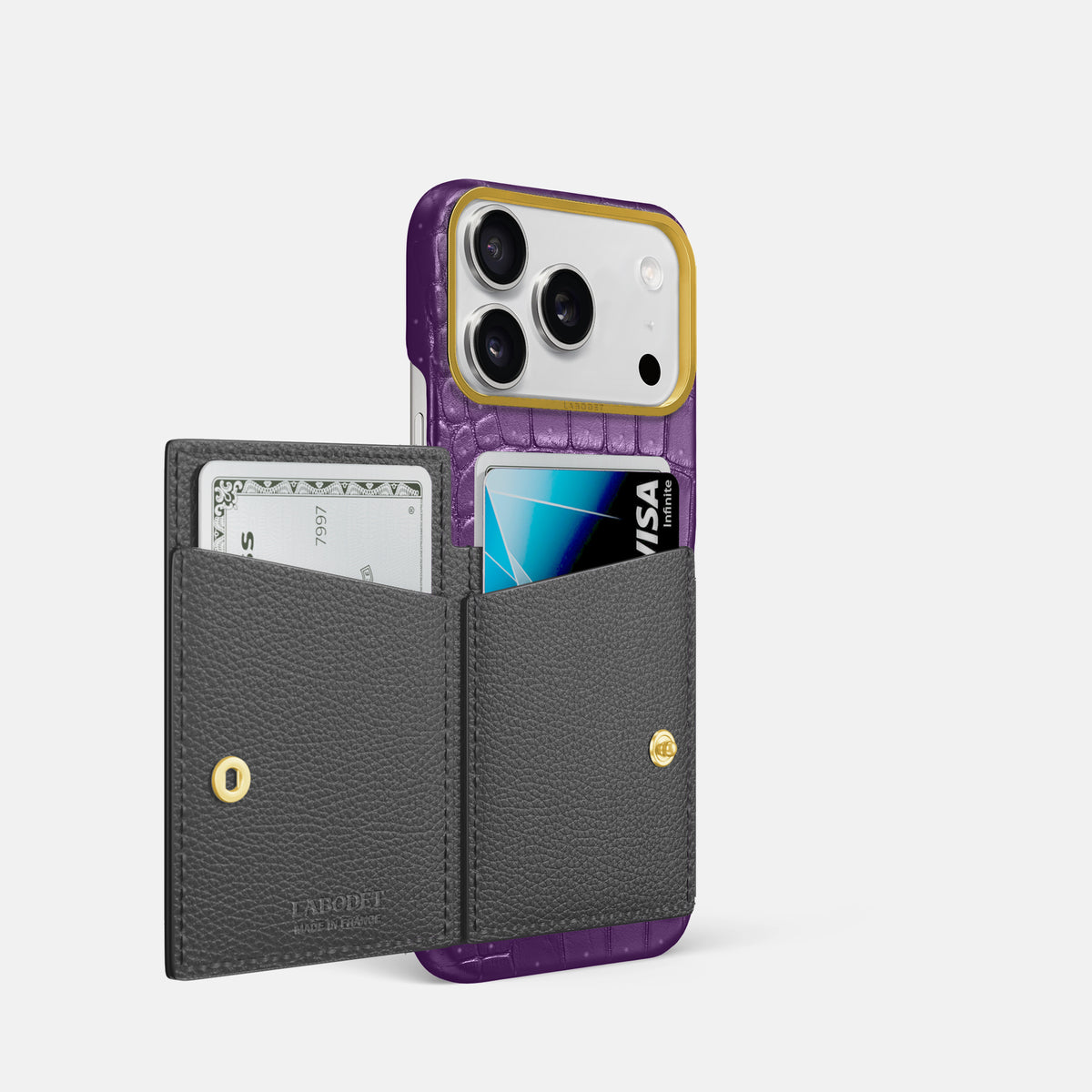 Bi-Fold Case For iPhone 17 Pro In Porosus Crocodile -2 | Purple-Gold