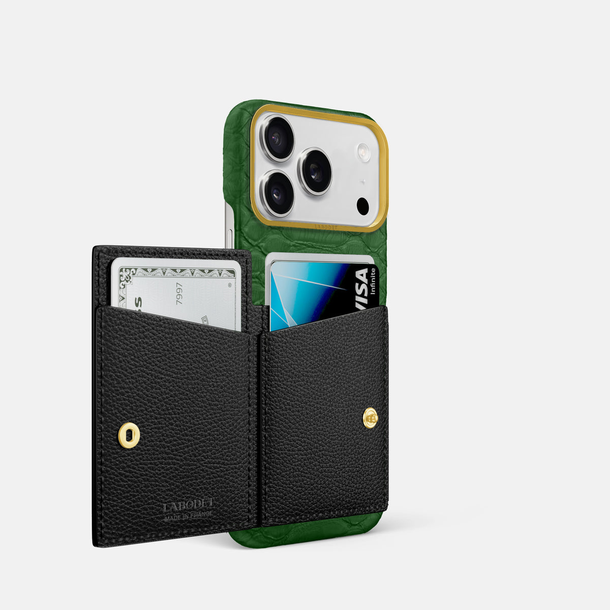 Bi-Fold Case For iPhone 17 Pro In Python -2 | Green-Gold
