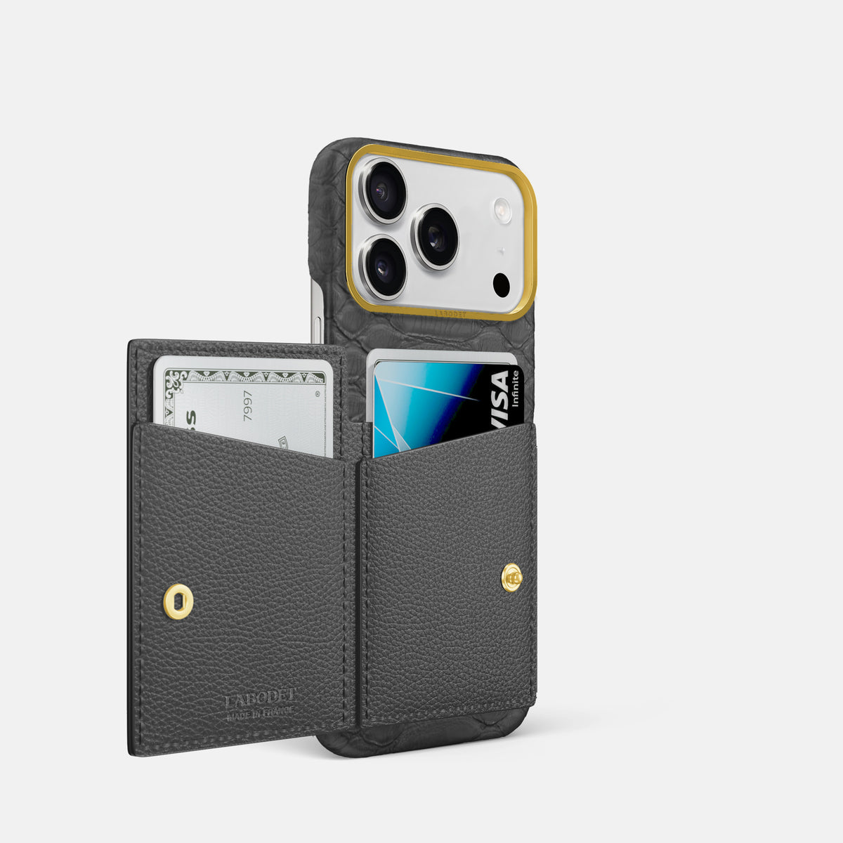 Bi-Fold Case For iPhone 17 Pro In Python -2 | Grey-Gold