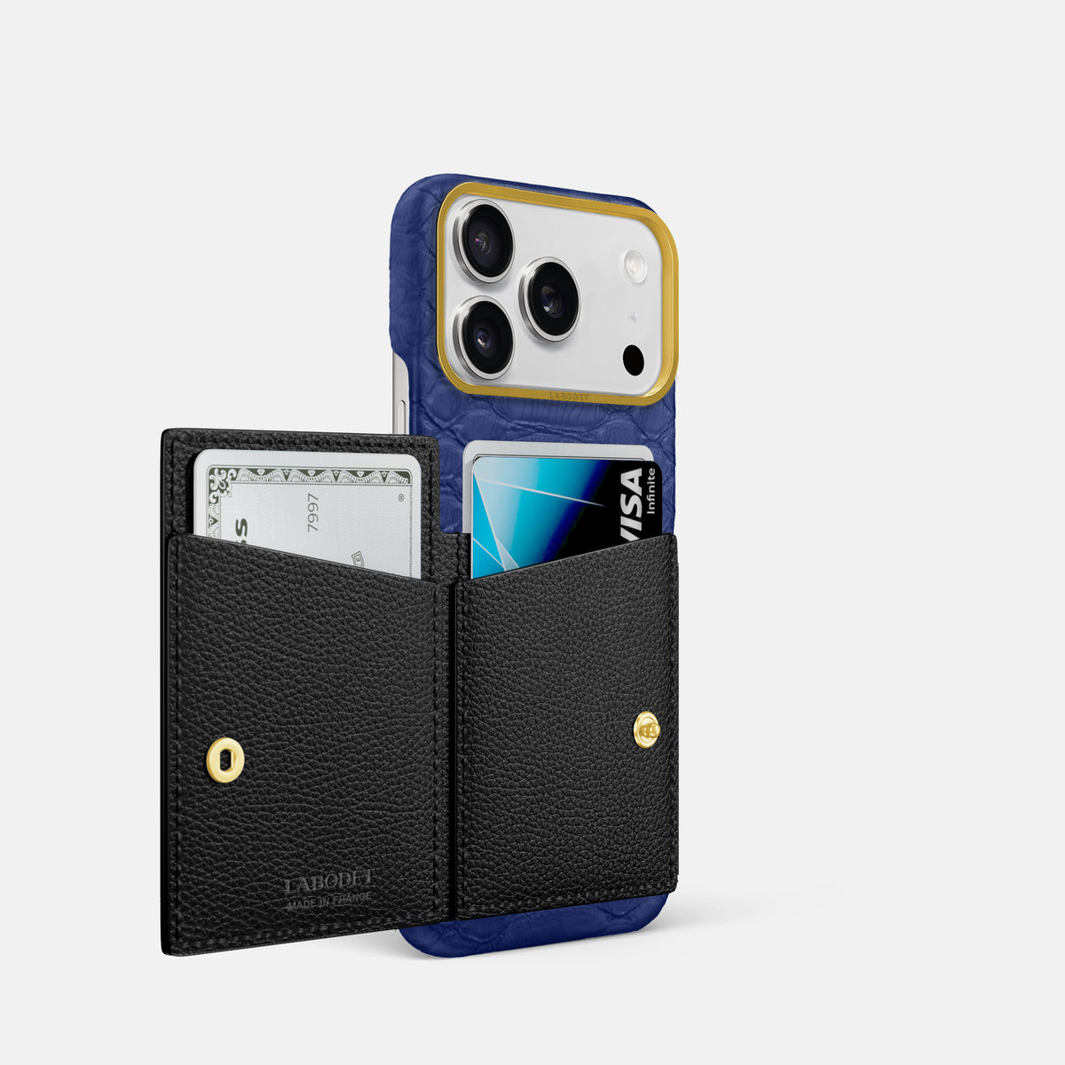 Bi-Fold Case For iPhone 17 Pro In Python -2 | Royal-Blue-Gold