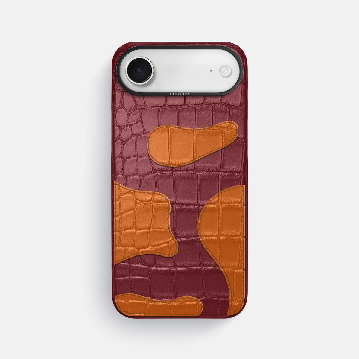 Burgundy iPhone 17 Air Camouflage Case In Alligator with Black Metal -1 | Burgundy-Black