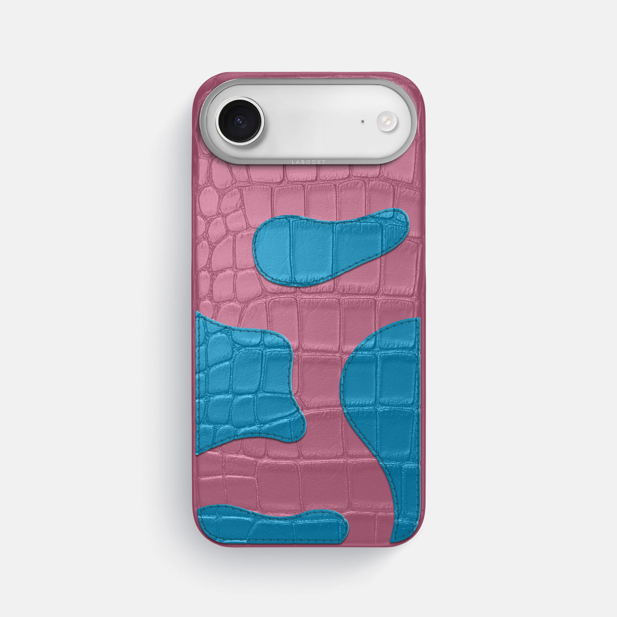 Pink iPhone 17 Air Camouflage Case In Alligator with Steel Metal -1 | Pink-Lagoon-Steel