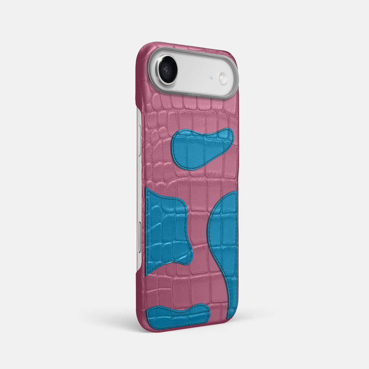 Pink iPhone 17 Air Camouflage Case In Alligator with Steel Metal -2 | Pink-Lagoon-Steel