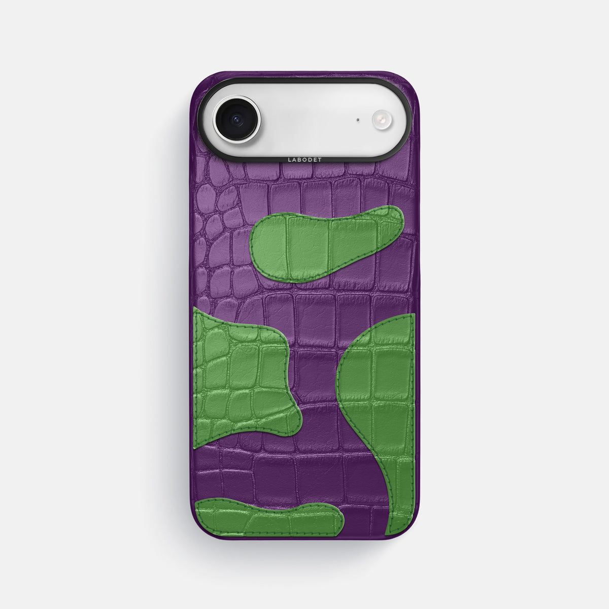 Purple iPhone 17 Air Camouflage Case In Alligator with Black Metal -1 | Purple-Black