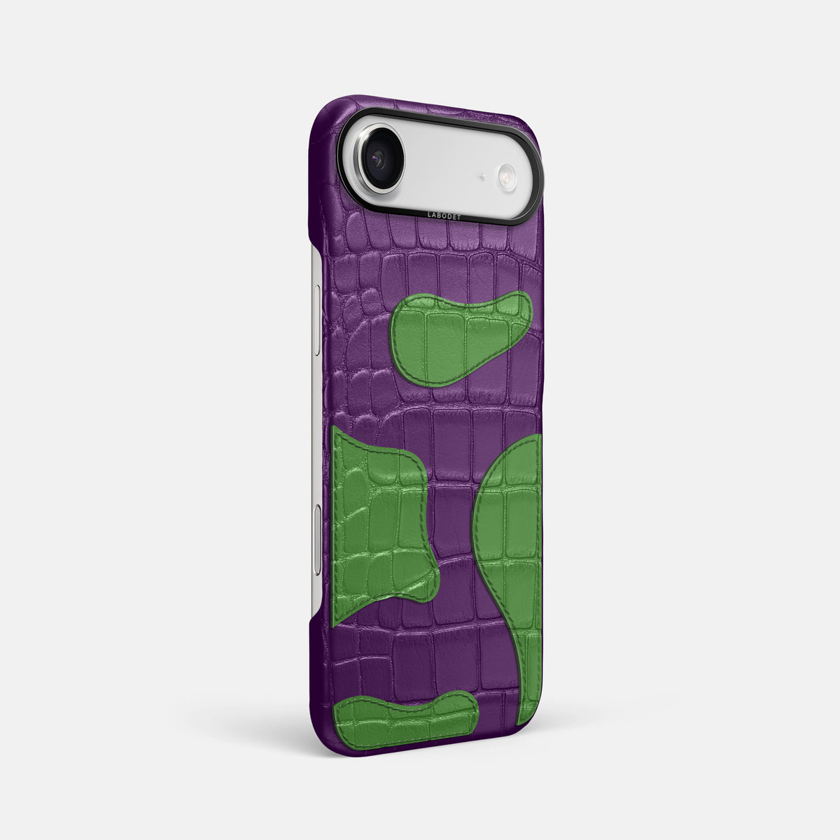 Purple iPhone 17 Air Camouflage Case In Alligator with Black Metal -2 | Purple-Black