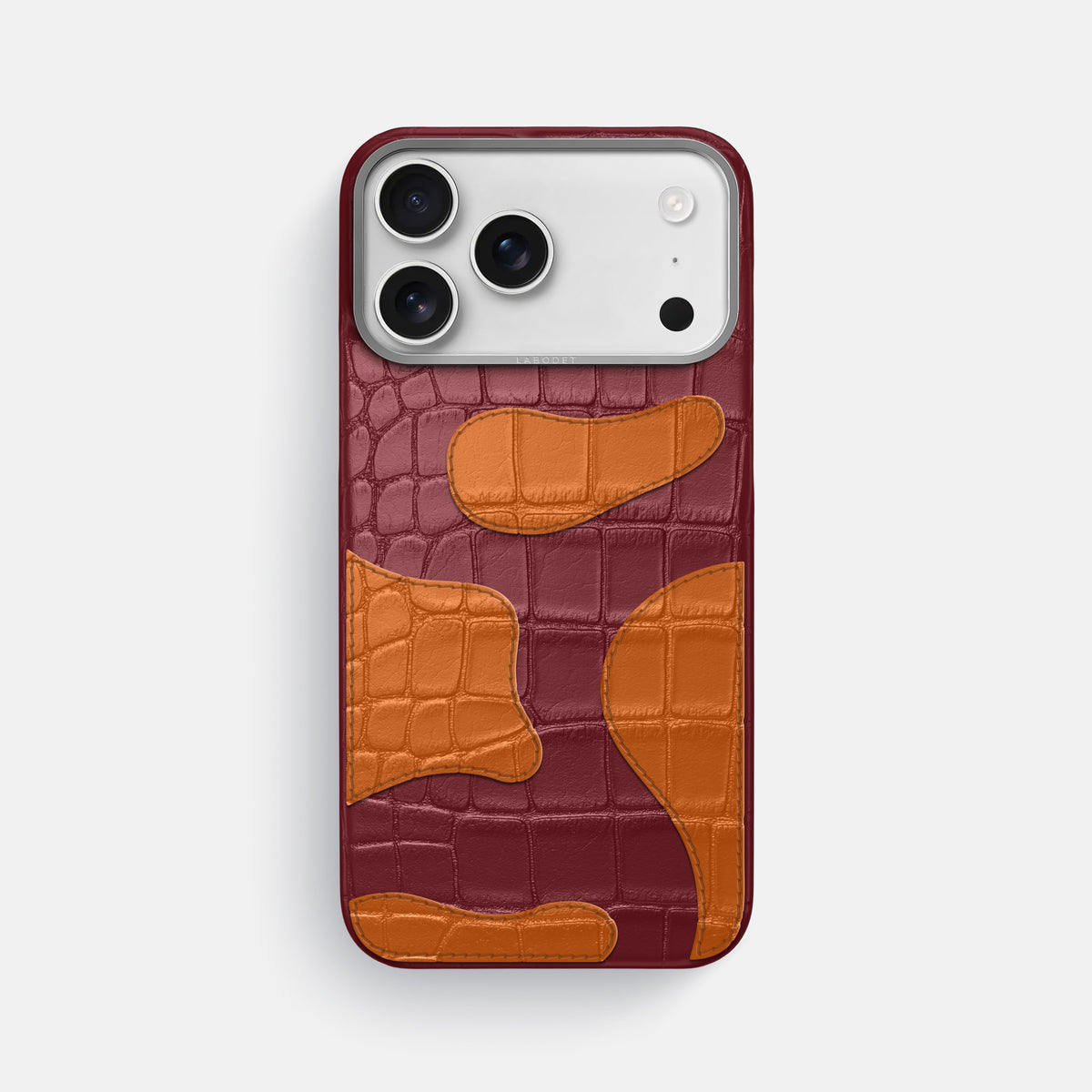 Burgundy iPhone 17 Pro Max Camouflage Case In Alligator with Steel Metal -1 | Burgundy-Steel