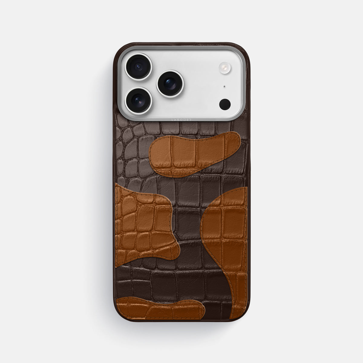 Dark-Brown iPhone 17 Pro Max Camouflage Case In Alligator with Steel Metal -1 | Dark-Brown-Steel