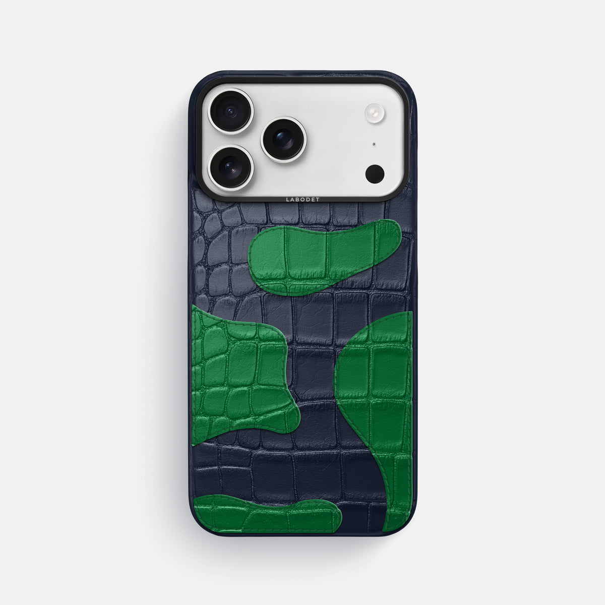 Navy Blue iPhone 17 Pro Max Camouflage Case In Alligator with Black Metal -1 | Navy-Blue-Black