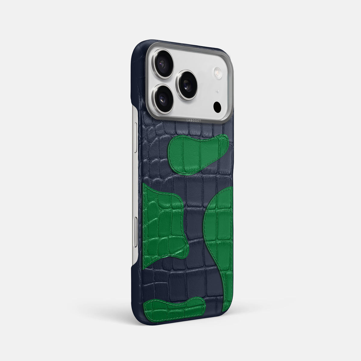 Navy Blue iPhone 17 Pro Max Camouflage Case In Alligator with Steel Metal -2 | Navy-Blue-Steel