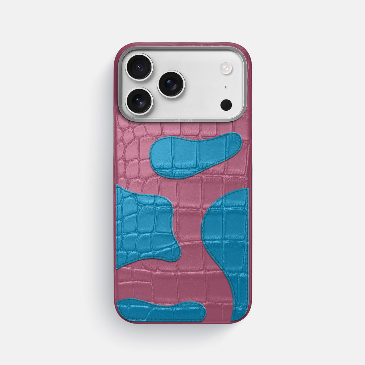 Pink iPhone 17 Pro Max Camouflage Case In Alligator with Steel Metal -1 | Pink-Lagoon-Steel