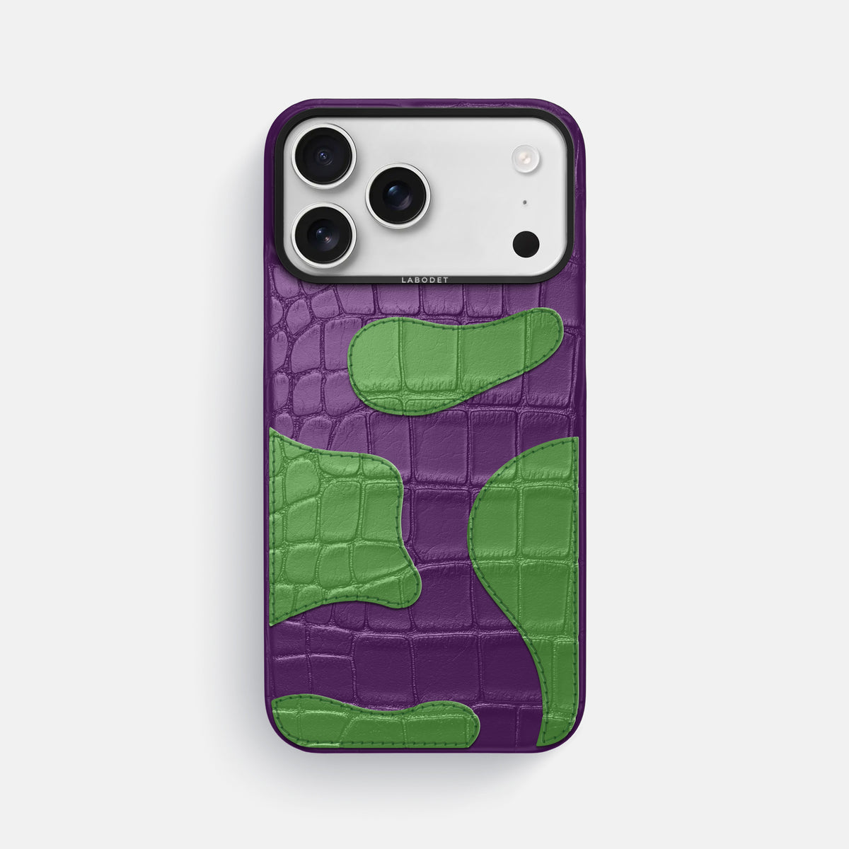 Purple iPhone 17 Pro Max Camouflage Case In Alligator with Black Metal -1 | Purple-Black